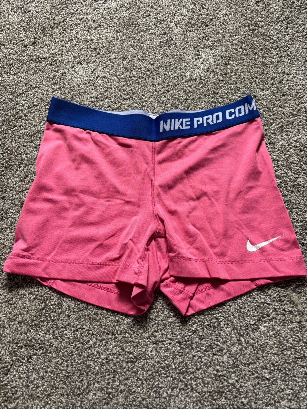 Nike Pink Women's Pro Compression Training Shorts with Blue Waistband